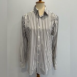 Zara Men's Black and White Striped Dress Shirt